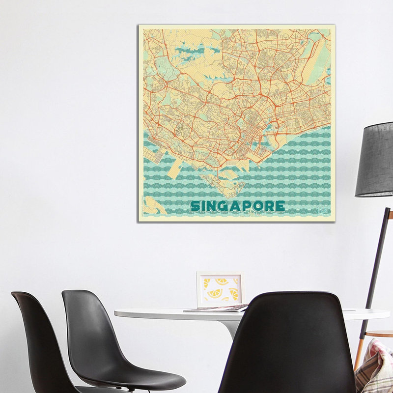 Singapore Retro Urban Blueprint Map by Hubert Roguski - Wrapped Canvas Print, 93.98 cm H x 93.98 cm W x 3.175 cm D