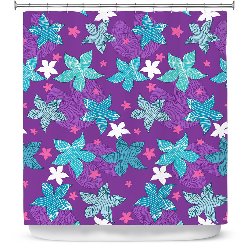 Rideau de douche simple fleurs Dreyer, Mauve / Bleu