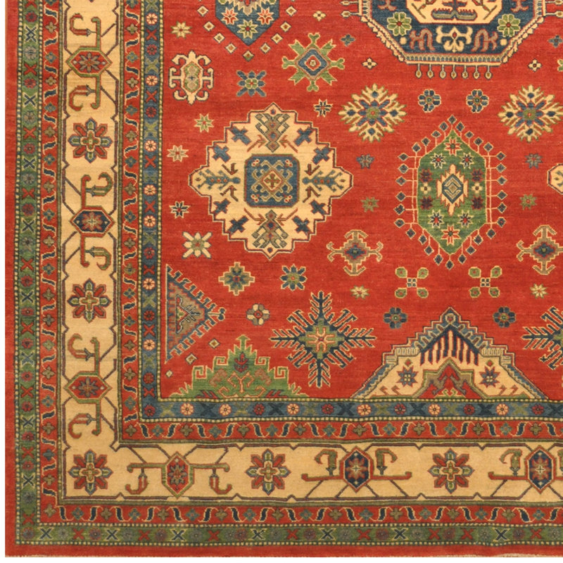 Tapis unique en laine noué à la main de style Kazak rouge / brun / ivoire 9 pi x 11 pi 8 po Jevon