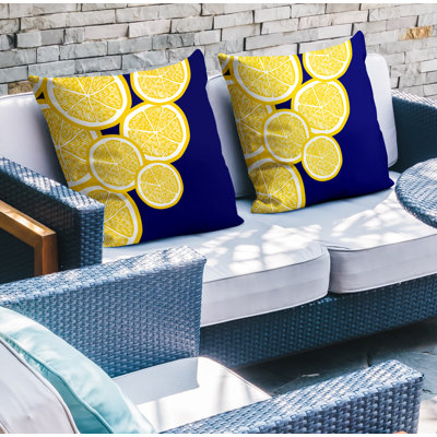 Lulu Yellow Lemon Print  Indoor/Outdoor Square Pillow