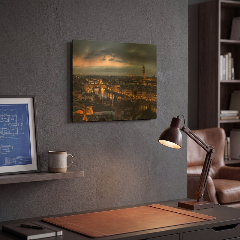 «The Old River» par Giuseppe Tour, art mural en métal doré, 16 po x 12 po, 16 po x 12 po