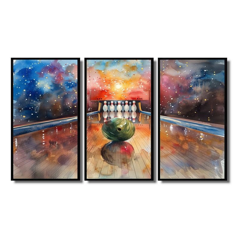 Ensemble de salon Selph - Bowling Wall Art, H 40 po x l 60 po x P 1 po, Toile avec cadre flottant noir