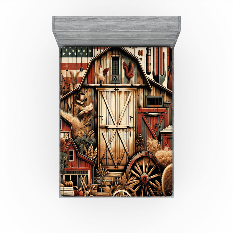 Drap-housse rustique_ American Barn Western Farm_ Paprika caramel et bleu sarcelle foncé, Drap-housse de taille double