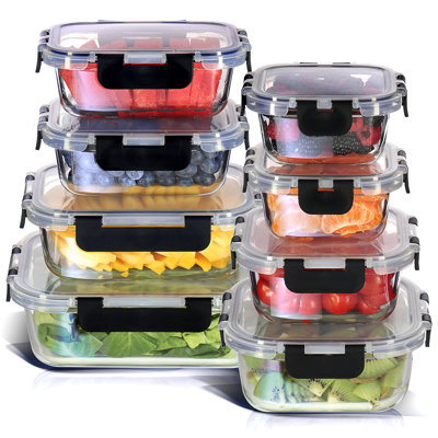  16-piece glass storage containers with lids, 8 food storage containers with 8 airtight lids (set of 8)