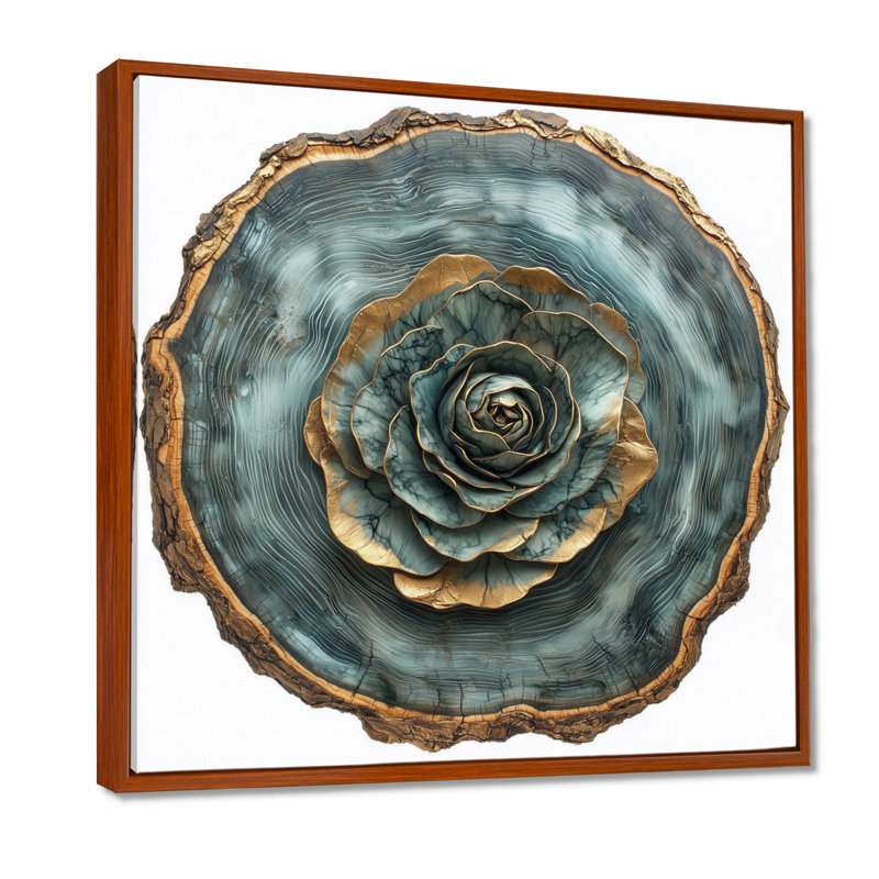 Emerald Peony Dance On Wood Slide II - pivoines, art mural sur toile, H 36 po x l 36 po, Impression encadrée flottante, Brun