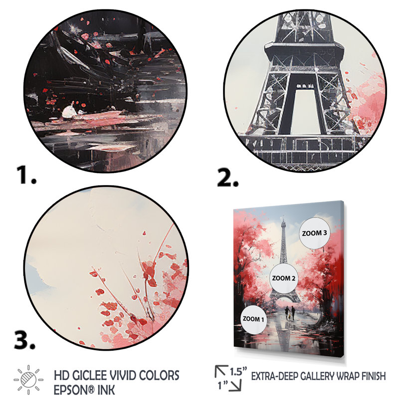 Tour Eiffel rose à Paris, H 44 po x l 34 po x P 1,5 po, Cadre flottant noir