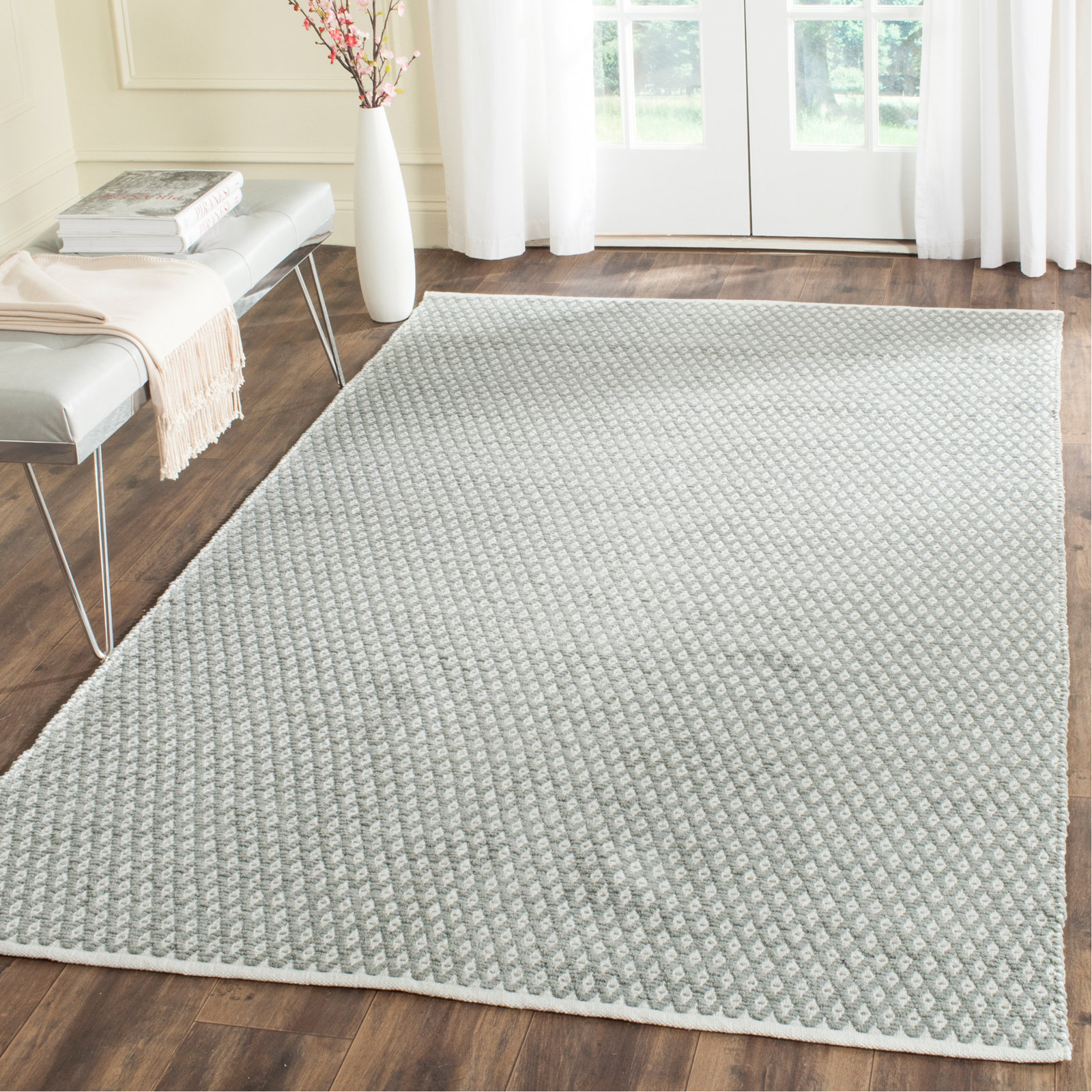 Evansdale Gray Hand-Woven Geometric Cotton Rug, Rectangle 9' x 12'