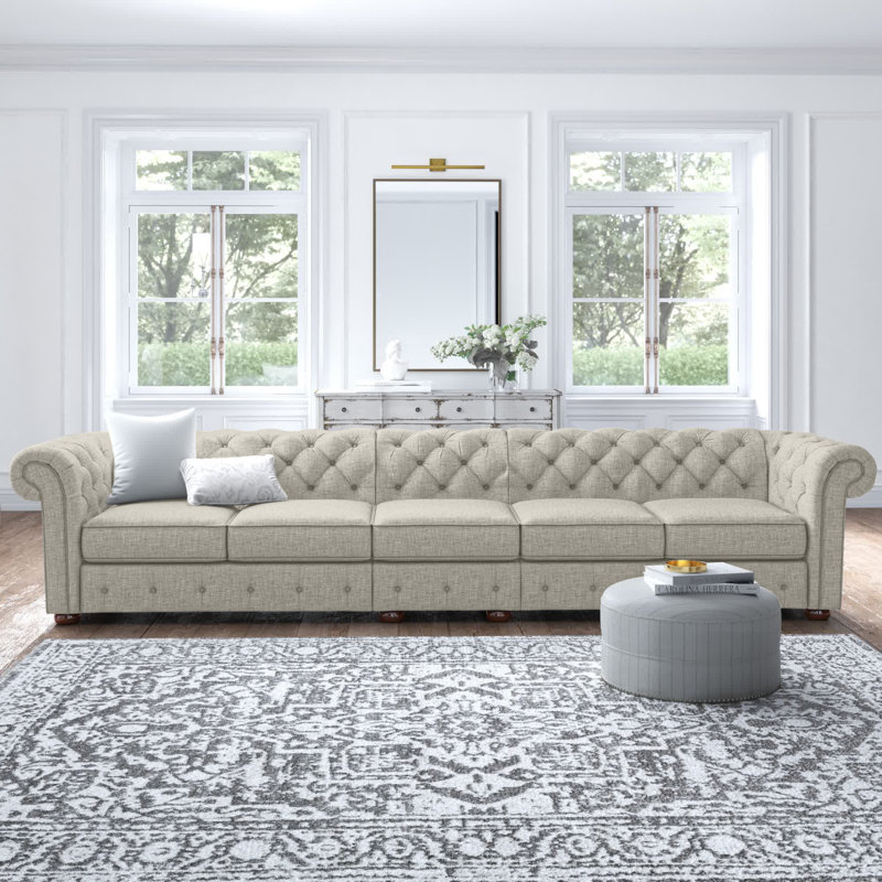 Huskins Upholstered 141.2'' Sofa, Heathered Beige Linen