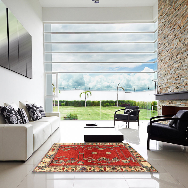 Tapis traditionnel rouge / beige, Carré 4 pi