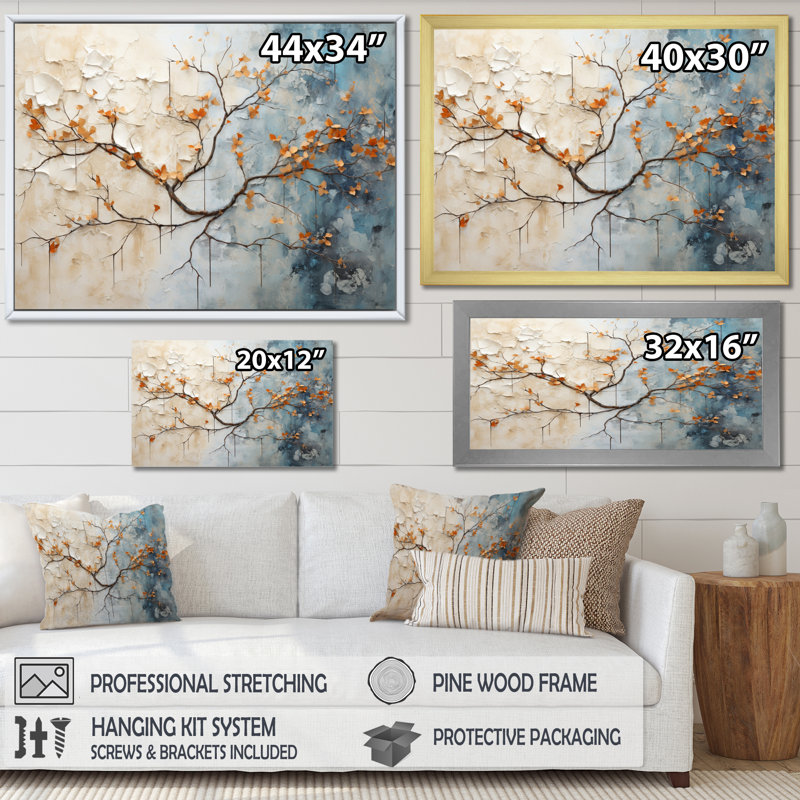 Érable orange sarcelle brillant braise IV sur toile, H 12 po x l 20 po x P 1 po, Toile tendue