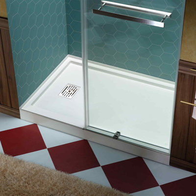 WOODBRIDGE 60 In. X 36 In. Solid Surface Shower Pan Base, Alcove Installation With Drain Options, Slip-Resistant & Mold-Resistant