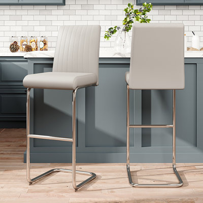 Upholstered Counter Stool with Solid Wood Frame