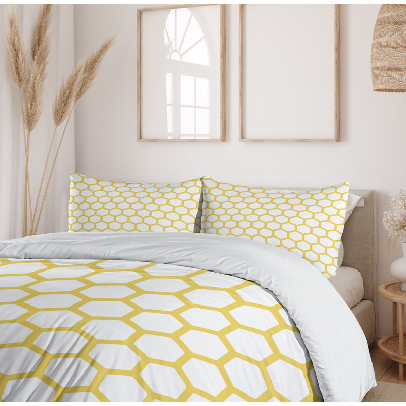 Yellow and White King Size Geometric Duvet Cover Set