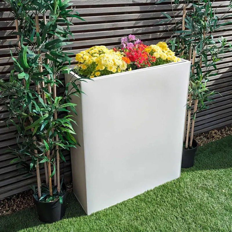 Reny Galvanised Zinc Trough Planter, 75cm H x 90cm W x 75cm D, White