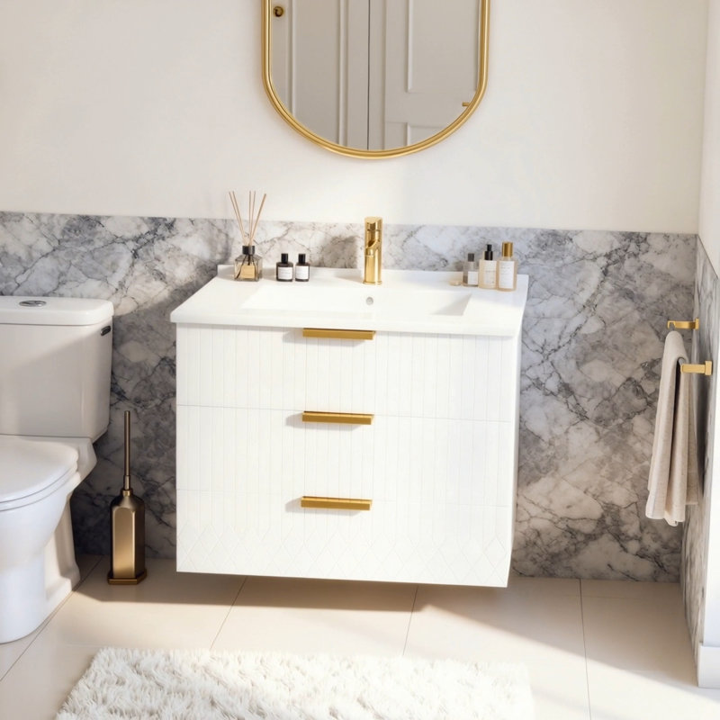 Wall Mounted Bathroom Cabinet With Sink&Drawers, White
