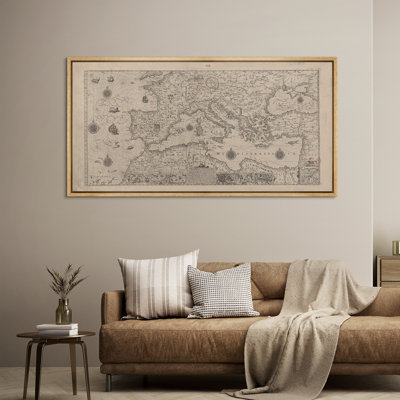 Antique Mediterranean Map Framed Canvas - Vintage Nautical Cartography Wall Art