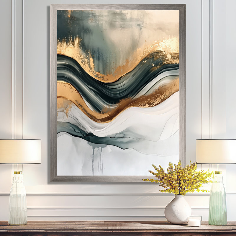 Nykea - impressions sur toile abstraites, Argent argent, H 32 po x l 24 po, Reproduction encadrée d'une seule photo