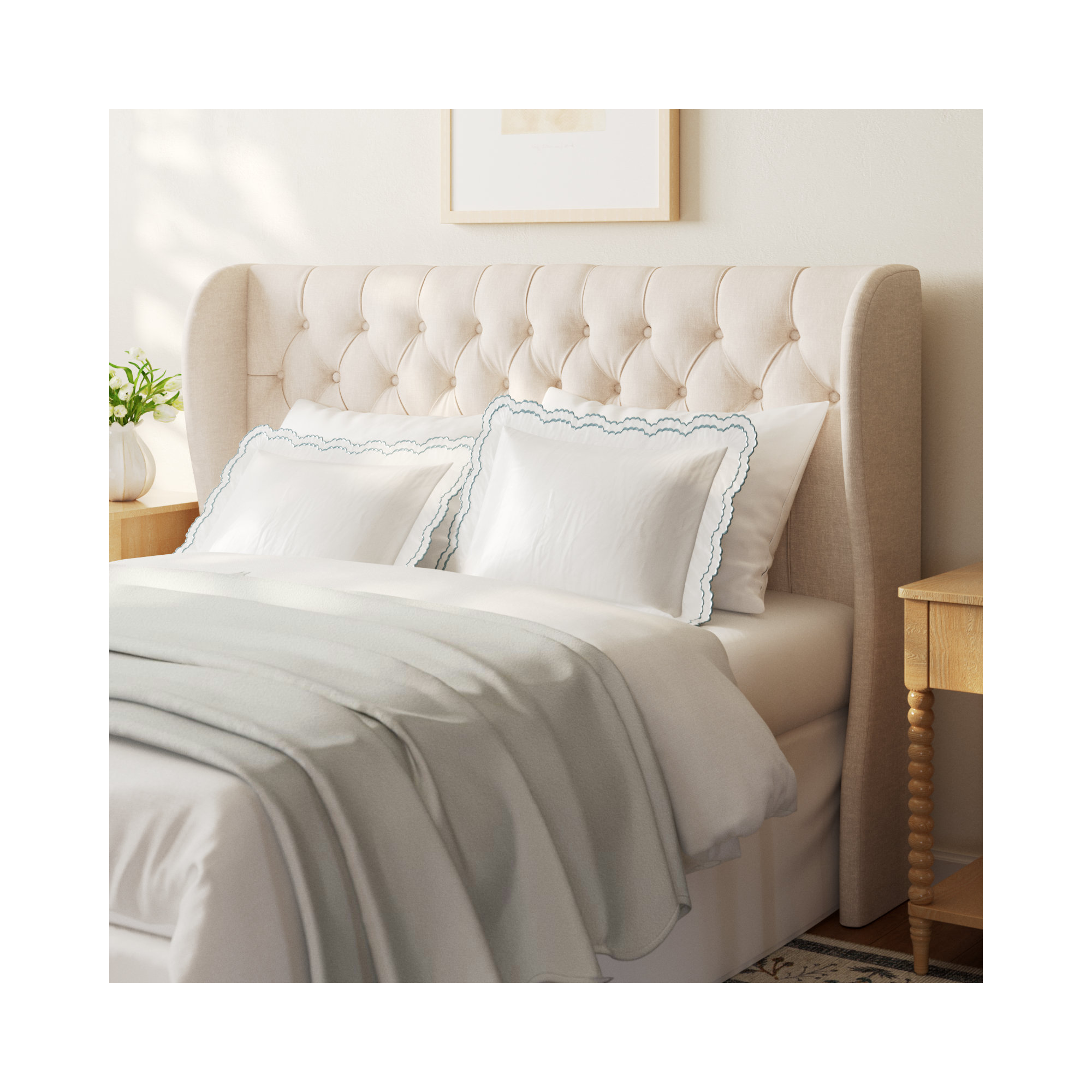 Tomey Upholstered Headboard, Queen, Classic Talc Linen