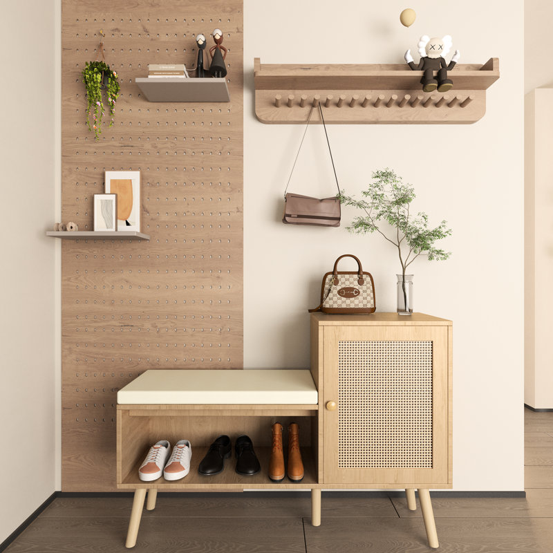 Banc 21 chaussures avec style naturel et cadre de rangement spacieux