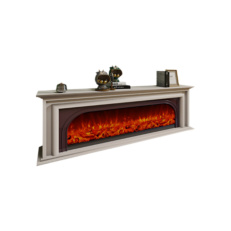 Beige Wood TV Cabinet Fireplace, 29.53" H x 70.87" W x 29.53" D