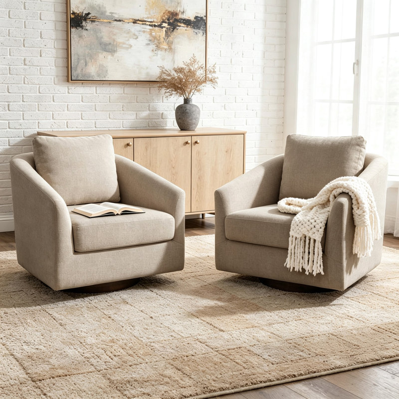 Chaise d'appoint pivotante en chenille avec dossier arrondi incurvé (ensemble de 2), Sable
