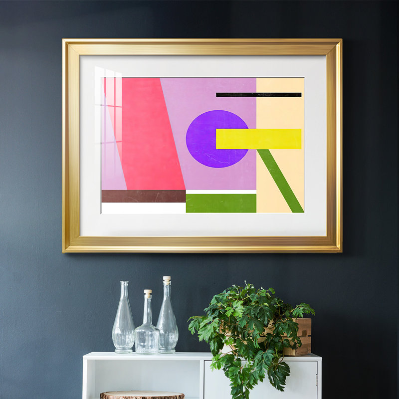 Composition de couleurs, cadre IV, impression encadrée avec verre biseauté mat et verre, H 27 po x l 39 po x P 1,5 po, Or