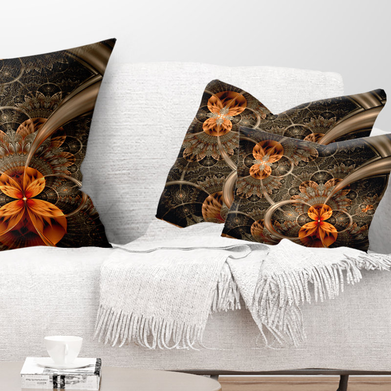 Fleur symétrique orange foncé - coussin imprimé abstrait