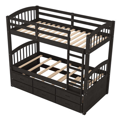 Lit superposé en bois avec lit gigogne et tiroirs