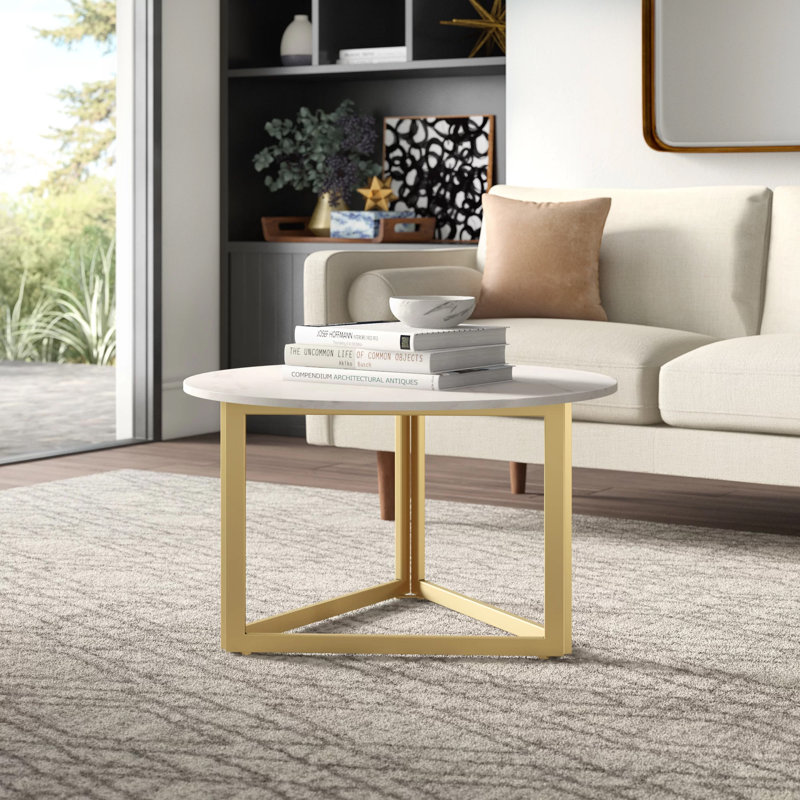 Table basse à cadre Claudia, Marbre blanc, Or