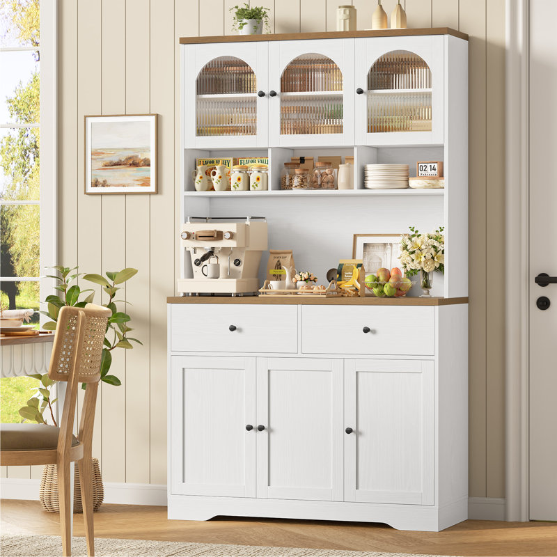 Garde-manger autonome 70,9 po Kenilworth: Bois de haute qualité avec tablette et tiroirs pour micro-ondes, Blanc