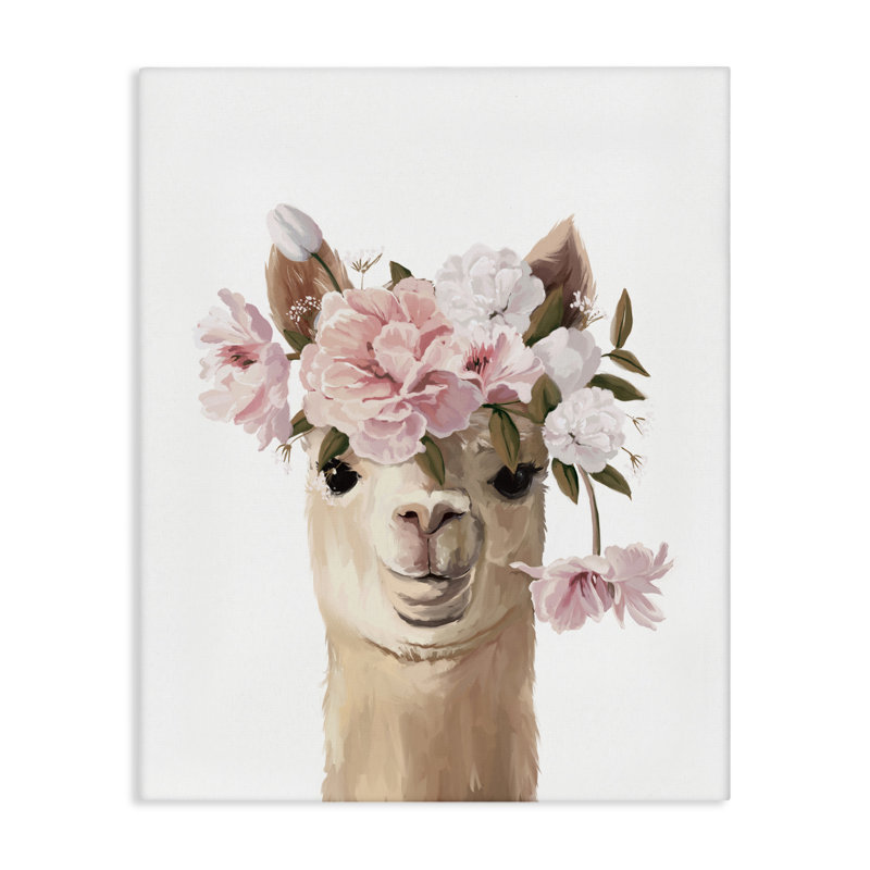 Lama avec des fleurs douces, design par Anna Lischenko, H 20 po x l 16 po