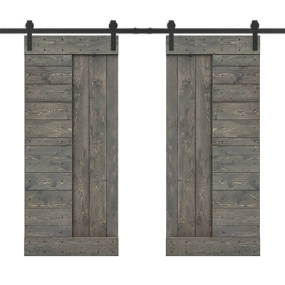 84'' Solid Wood Paneled Painted without Installation Hardware Kit Barn Door