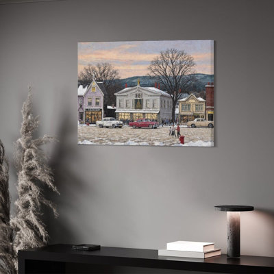 Winter Town Street View, 16W X 20L, Built-In Wooden Frame