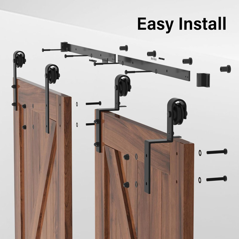 Matte Black Single Bypass Barn Door Hardware Kit