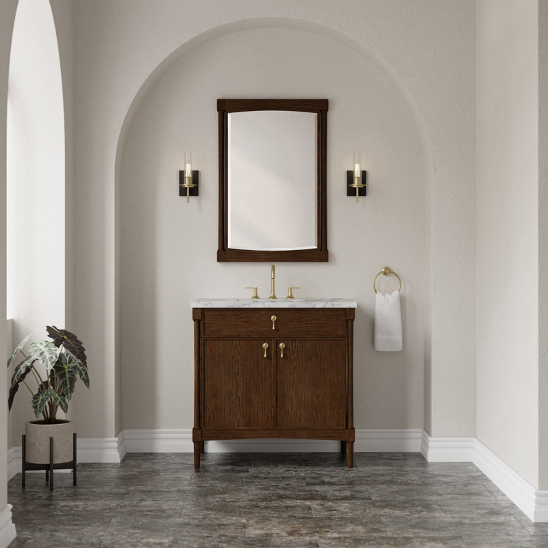 Kinnsden 36" W Single Vanity, Sable Oak, Carrara Marble, 8" Widespread