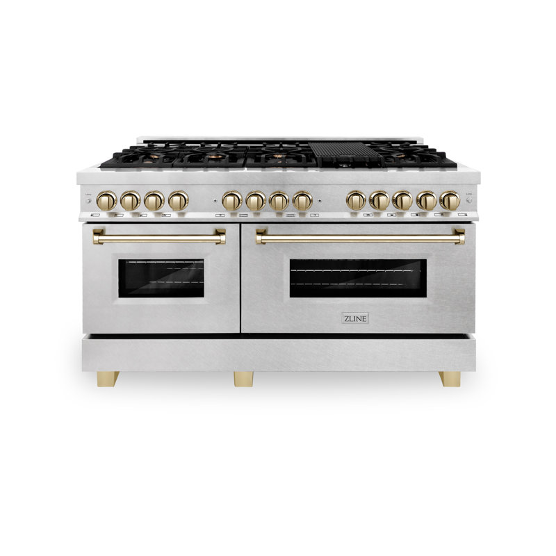 ZLINE Autograph 60" Legacy Dual Fuel Range, Satin Stainless Steel/Gold