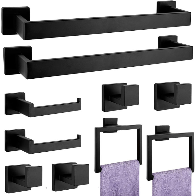 Ensemble de quincaillerie de salle de bain 10 pièces, Noir mat