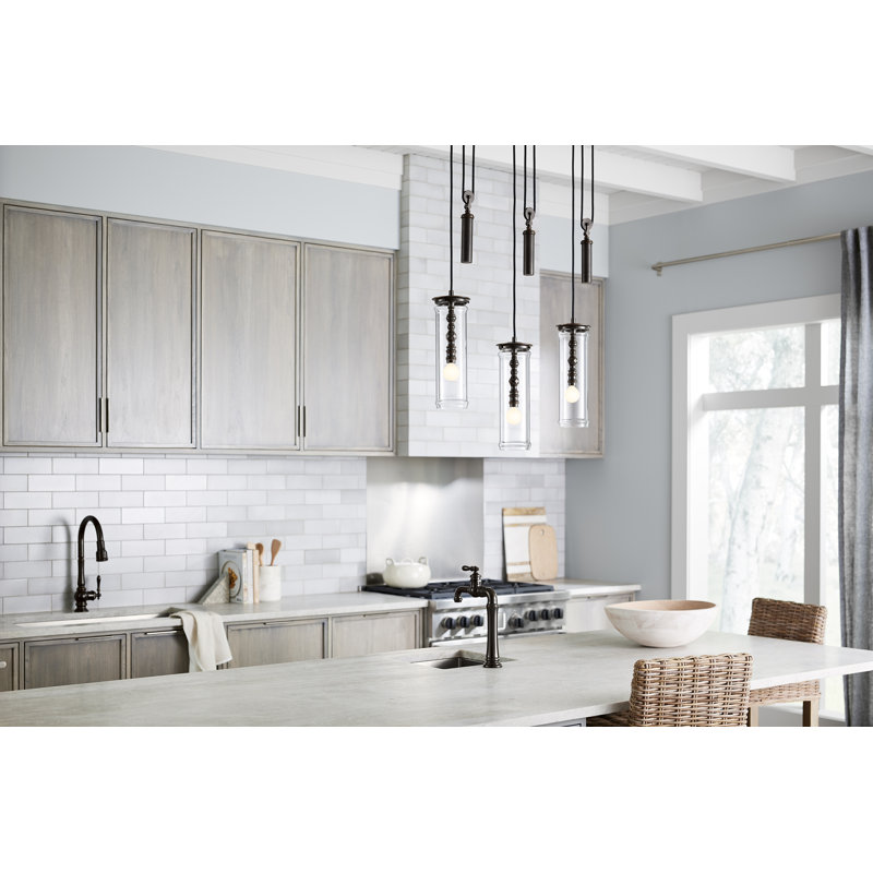 3 - Light Kitchen Island Modern Linear Chandelier, Polished Nickel