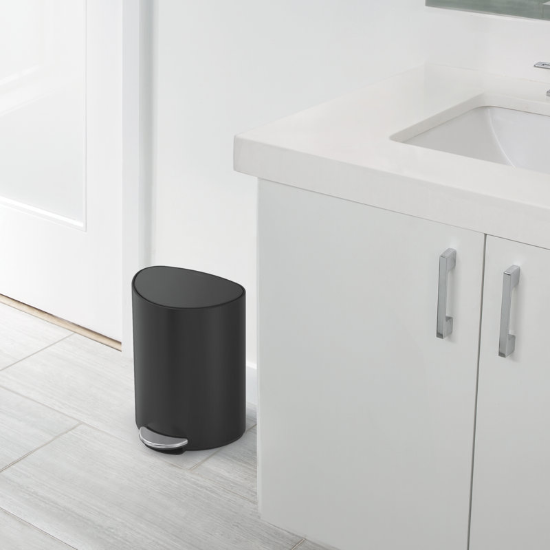 simplehuman 6 Liter / 1.6 Gallon Semi-Round Bathroom Step Trash Can, Matte Black