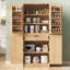 Armoire de cuisine 72 po H, armoire de rangement avec 3 tablettes réglables, 8 supports de porte et un tiroir caché (naturel)-1681984098