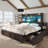 Farmhouse Bed Frame with Bookcase Headboard, 2 Detachable Racks, 4 Drawers & RGB LED-100758304-100758305