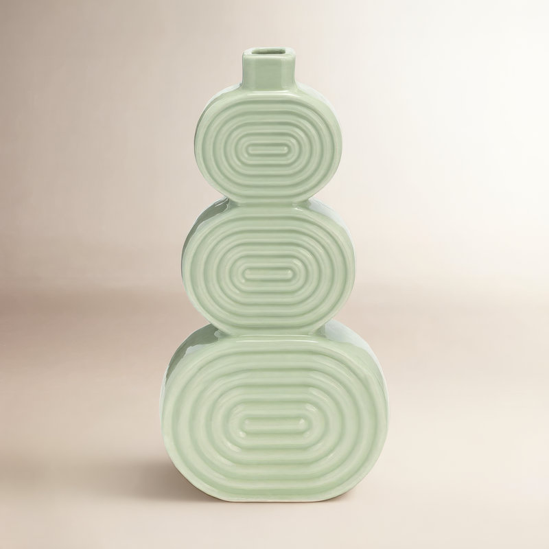 Vase de table moderne en céramique pour table, H 12 po x l 6 po x P 3 po, Cercles verts