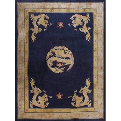 Blue 1930s Chinese Room Size Antique - Peking Rectangle Wool Knotted Rug