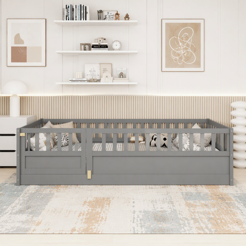 Lit de plancher, structure de lit plateforme en bois à profil bas, aucun sommier tapissier requis, Lit simple