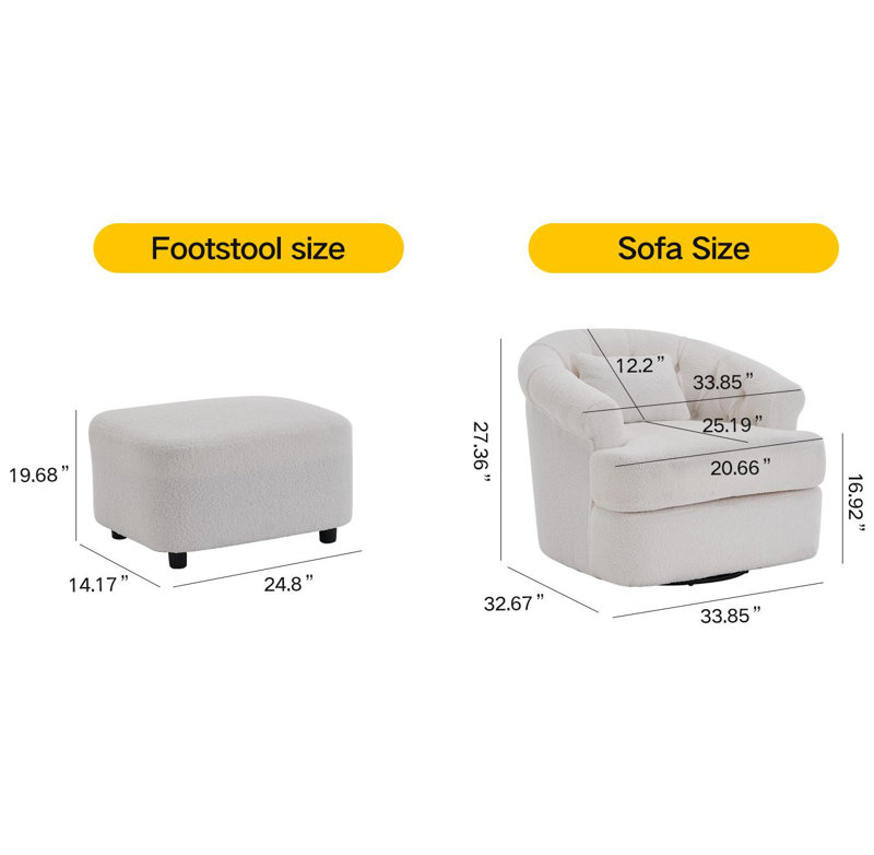 Fauteuil pivotant avec repose-pieds, fauteuil d'appoint pivotant de luxe moderne, fauteuil rond confortable, fauteuil simple avec siège pour chambre à coucher / bureau / espaces de lecture, ensemble de 1, blanc cassé