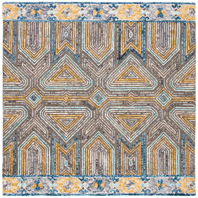 Brashear Hand Tufted Wool And Cotton Geometric Rug, Square 6'