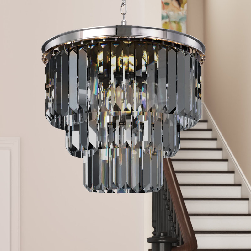 Yazmin 9 - Light Dimmable Tiered Chandelier, Gray, Polished Nickel