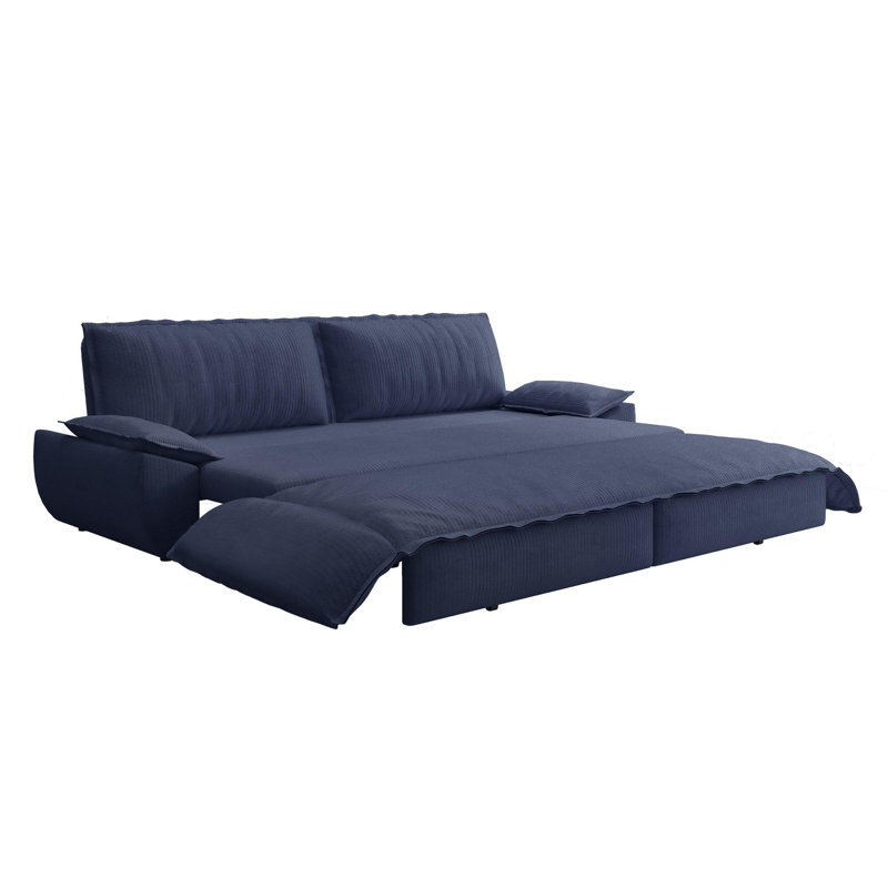73.2" Futon Sofa Bed Queen Size, Pull Out Bed, 3-in-1 Convertible Sleeper Sofa With Cushion Armrest, Modern Corduroy Futon Couch For Living Room, Small Space, Apartment, Bedroom, Blue