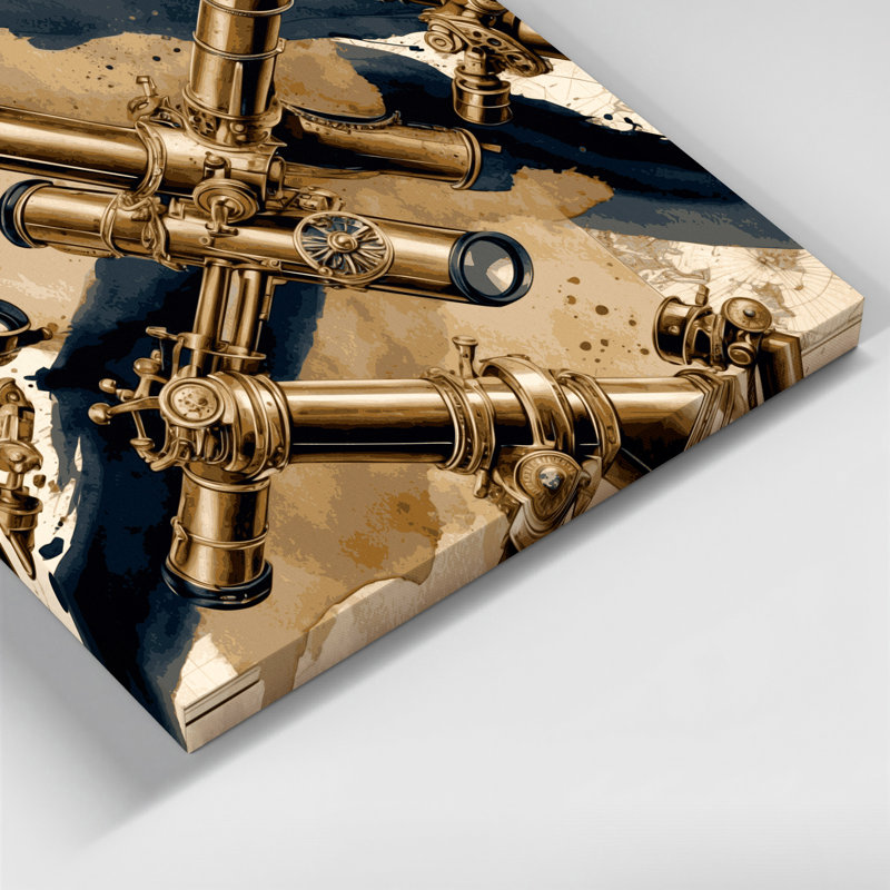 Art mural sur toile beige, "Nautical Telescopes", H 11 po x l 14 po