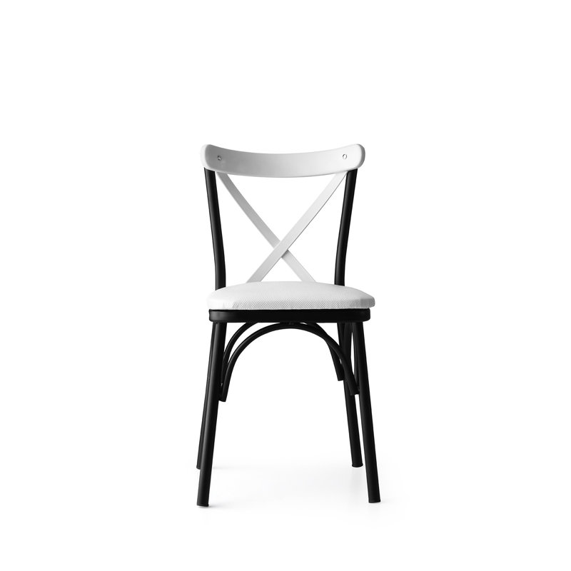 Chaise d’appoint rembourrée à dossier en croix, Blanc, Blanc / noir, 4